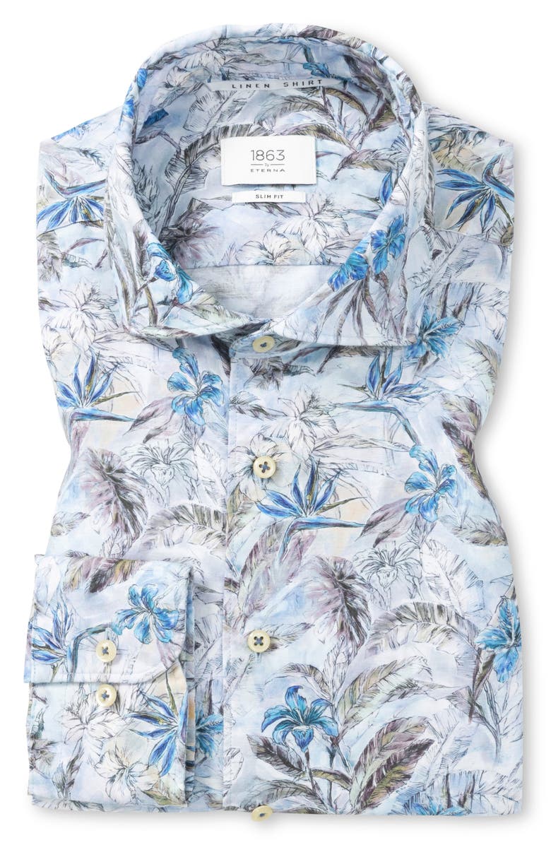 1863 by Eterna Slim Fit Print Cotton Twill Dress Shirt, Main, color, Blue