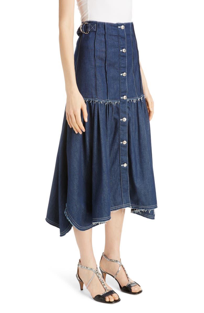 Chloé Pintuck Denim Midi Skirt, Alternate, color, 