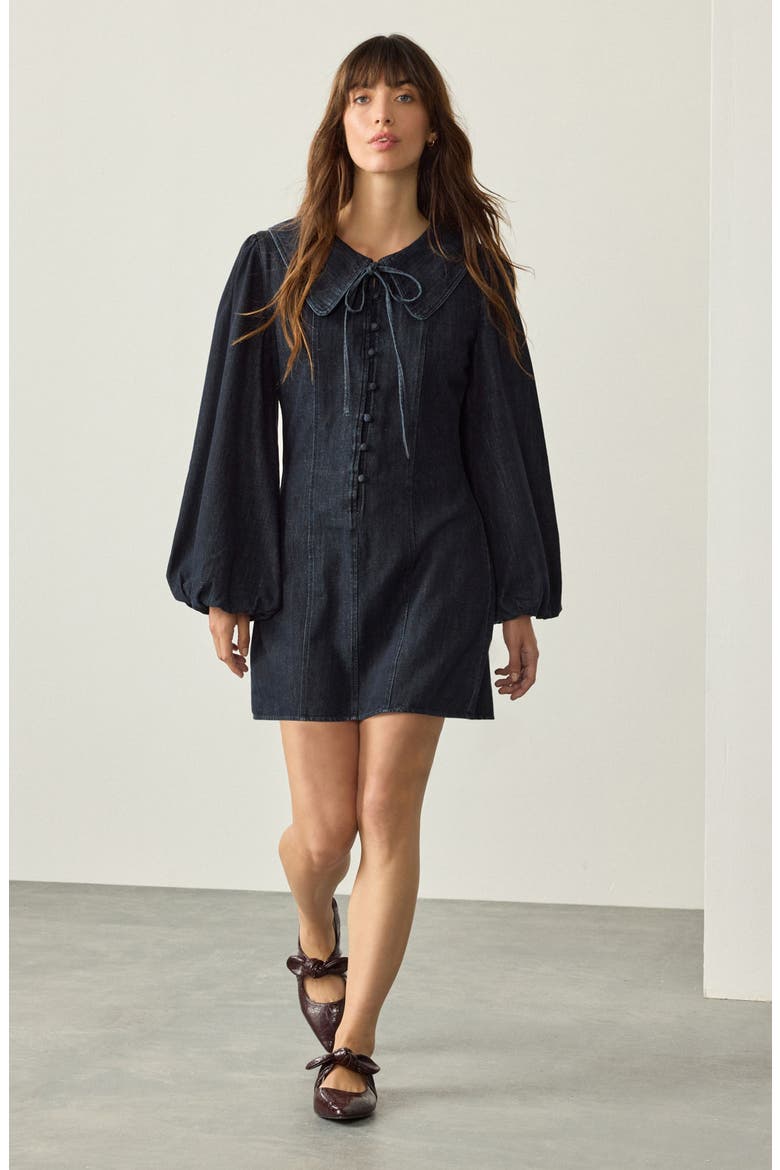 Balloon Sleeve Denim Minidress, Main, color, BLUE