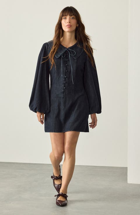 Balloon Sleeve Denim Minidress