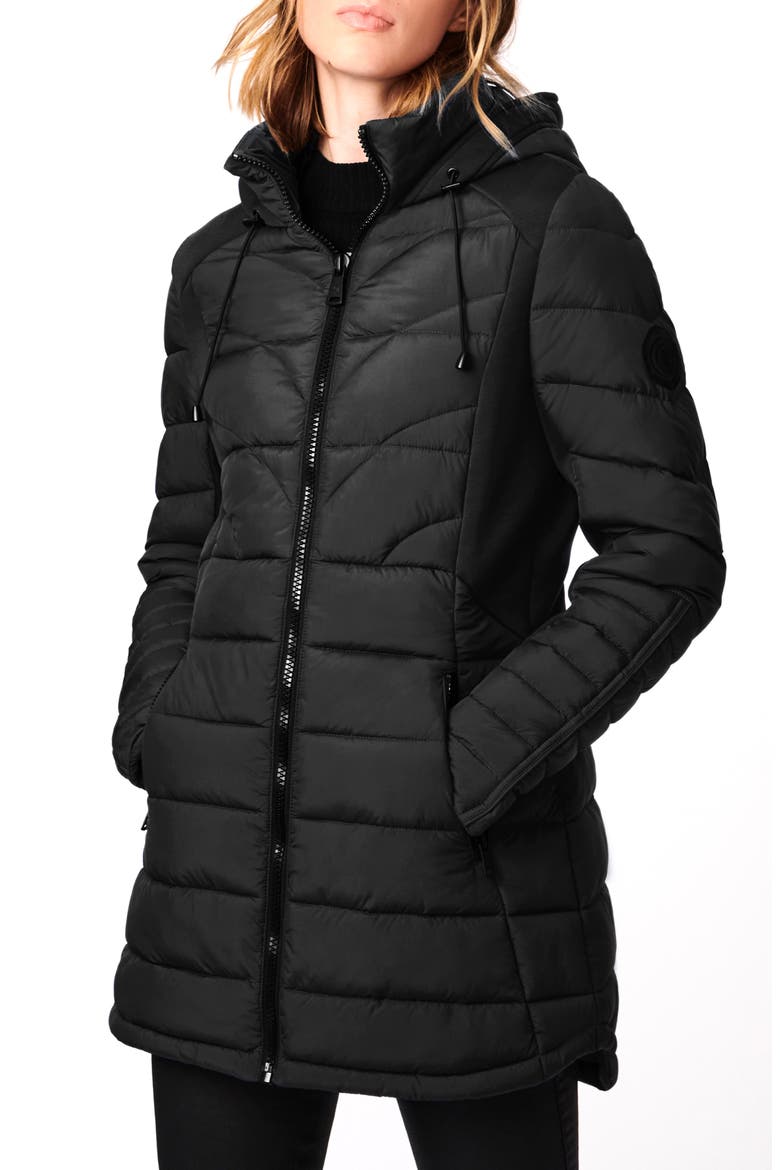 Packable EcoPlume™ Hooded Walker Coat, Main, color, BLACK