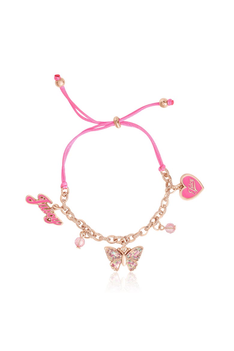 Kids Adjustable Butterfly Charm Bracelet, Main, color, gold, pink
