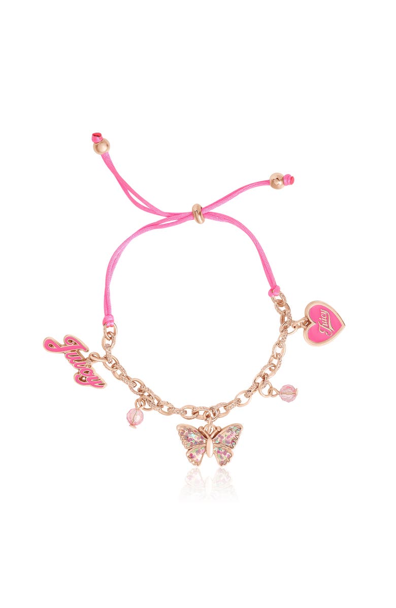 Juicy Couture Kids Kids Adjustable Butterfly Charm Bracelet, Main, color, Gold, Pink