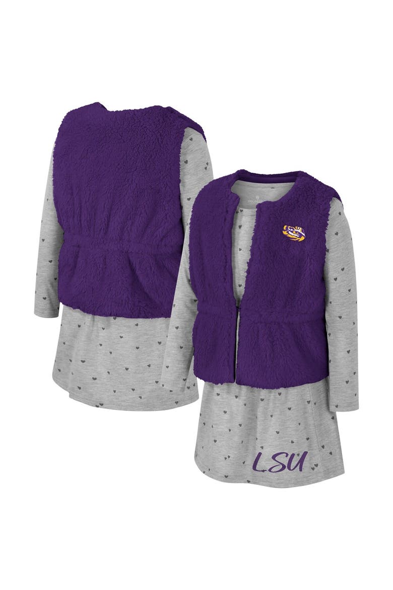 Girls Toddler Colosseum Purple LSU Tigers Meowing Vest & Dress Set, Alternate, color, Purple