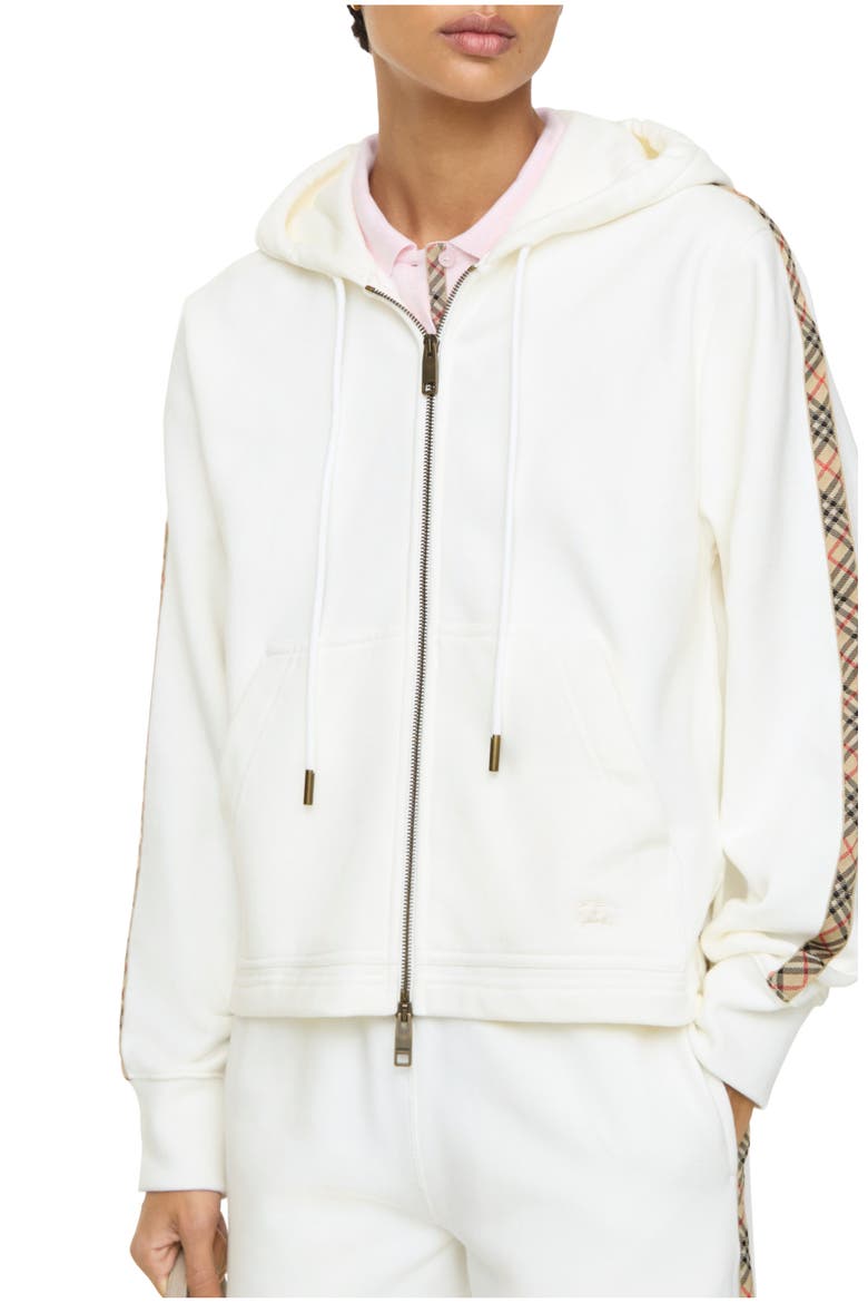 Check Trim Cotton Zip Hoodie, Main, color, Chalk white
