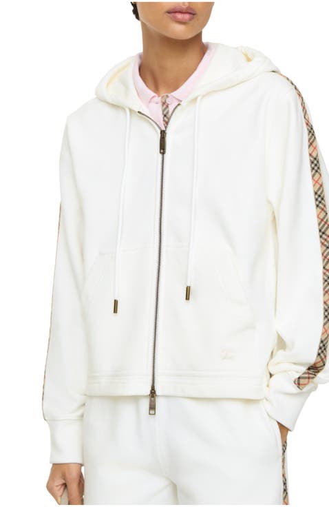 Check Trim Cotton Zip Hoodie