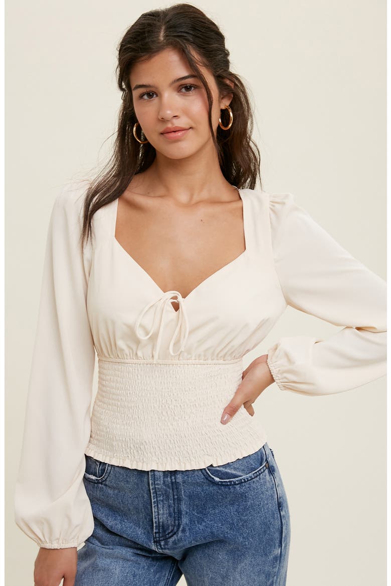 Smocked Waist Top, Alternate, color, CREAM