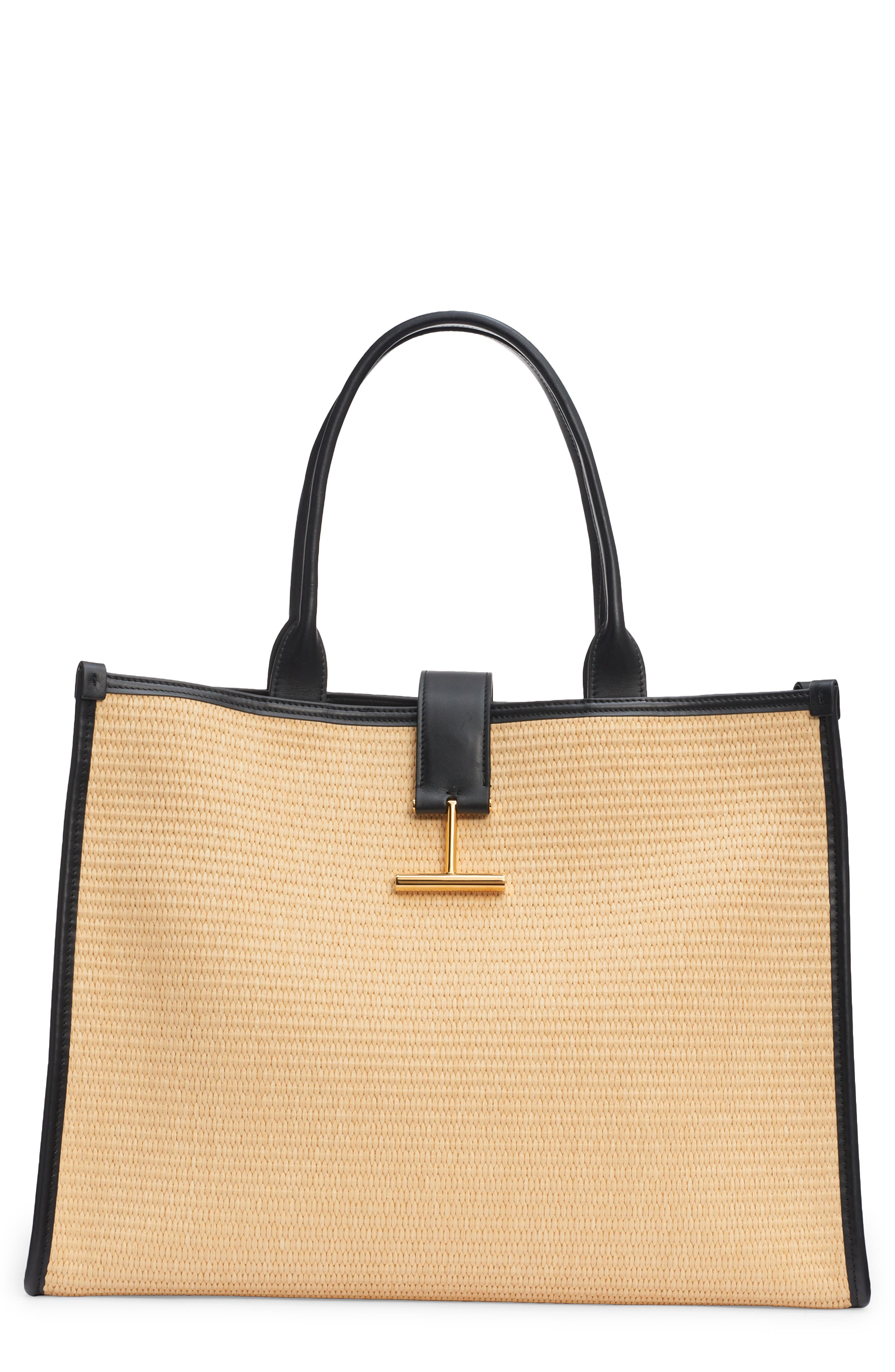 TOM FORD Medium Tara Top Handle Straw Tote, Main, color, 