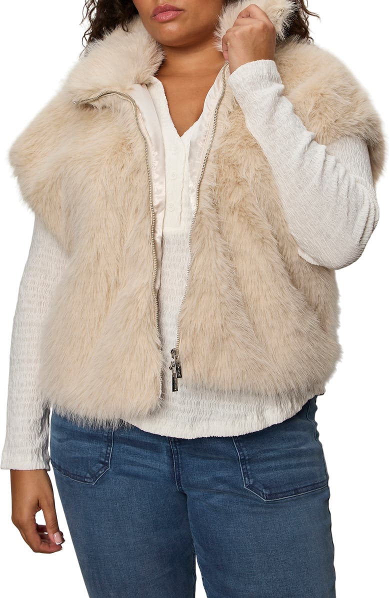 Sanctuary Silky Faux Fur Vest, Main, color, Almond White