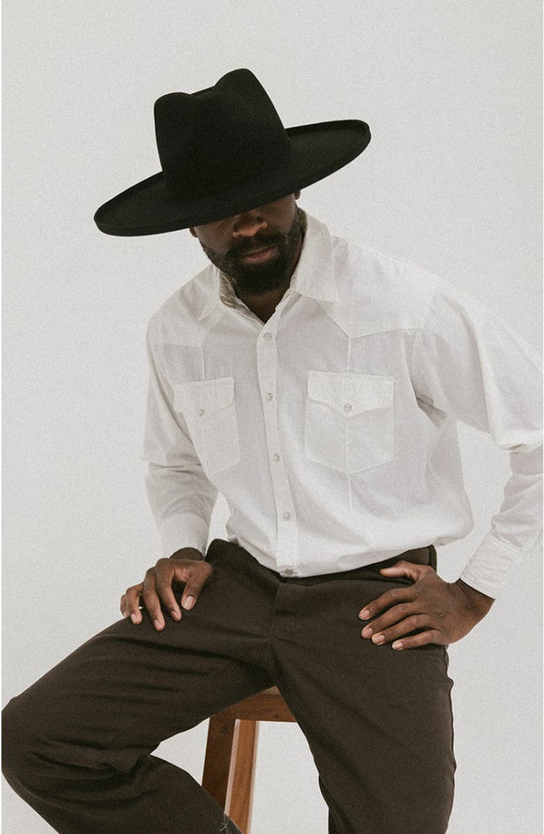 Two Roads Hat Co. Five Points Wide Brim Fedora Hat, Alternate, color, Black