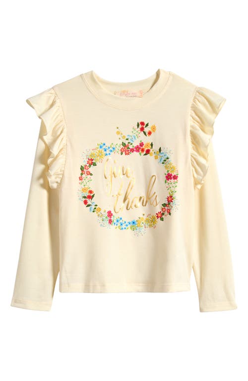 Truly Me Kids' Give Thanks Holiday Long Sleeve Graphic T-Shirt in Ivory 