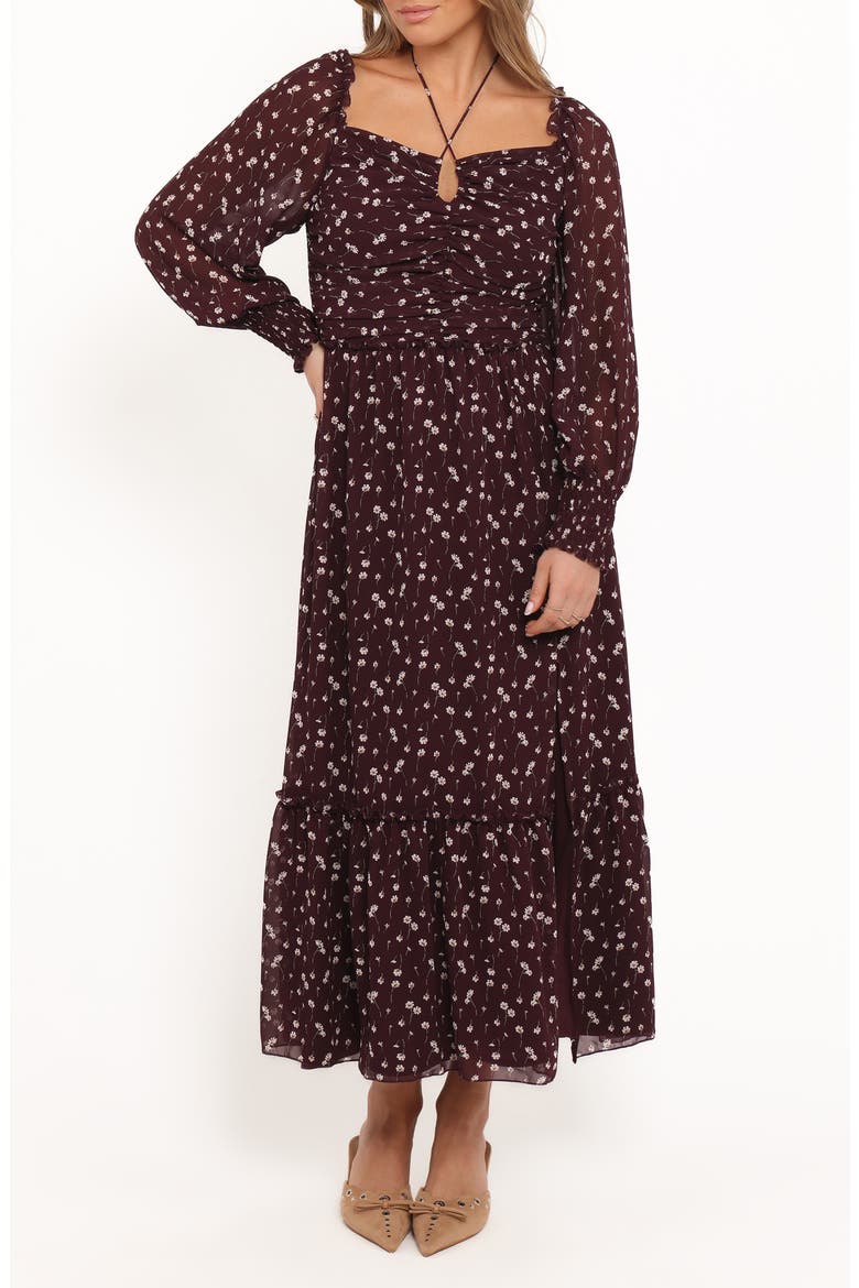 Keziah Floral Long Sleeve Midi Dress, Main, color, BURGUNDY FLORAL