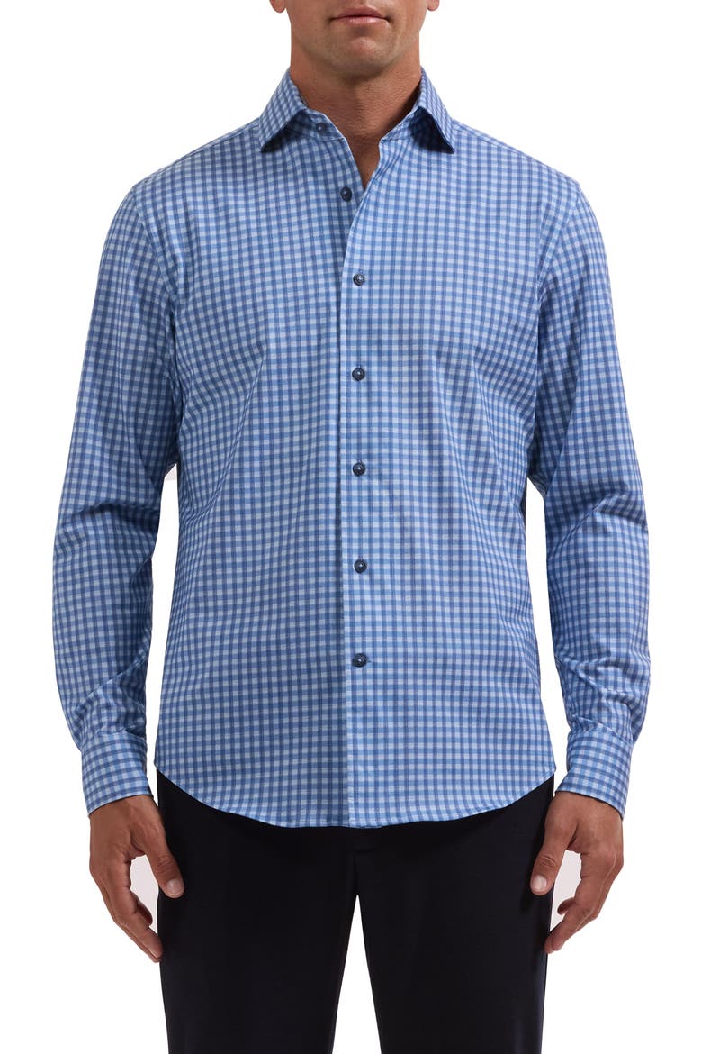 Devon OoohCotton® Tech Check Long Sleeve Shirt, Main, color, CLASSIC BLUE