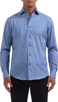 Bugatchi Devon OoohCotton® Tech Check Long Sleeve Shirt