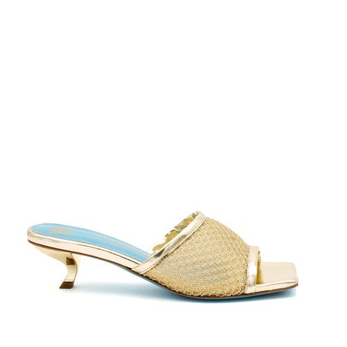 Valentina Rangoni Vesta Low Heel Mesh Slide In Gold Nadina