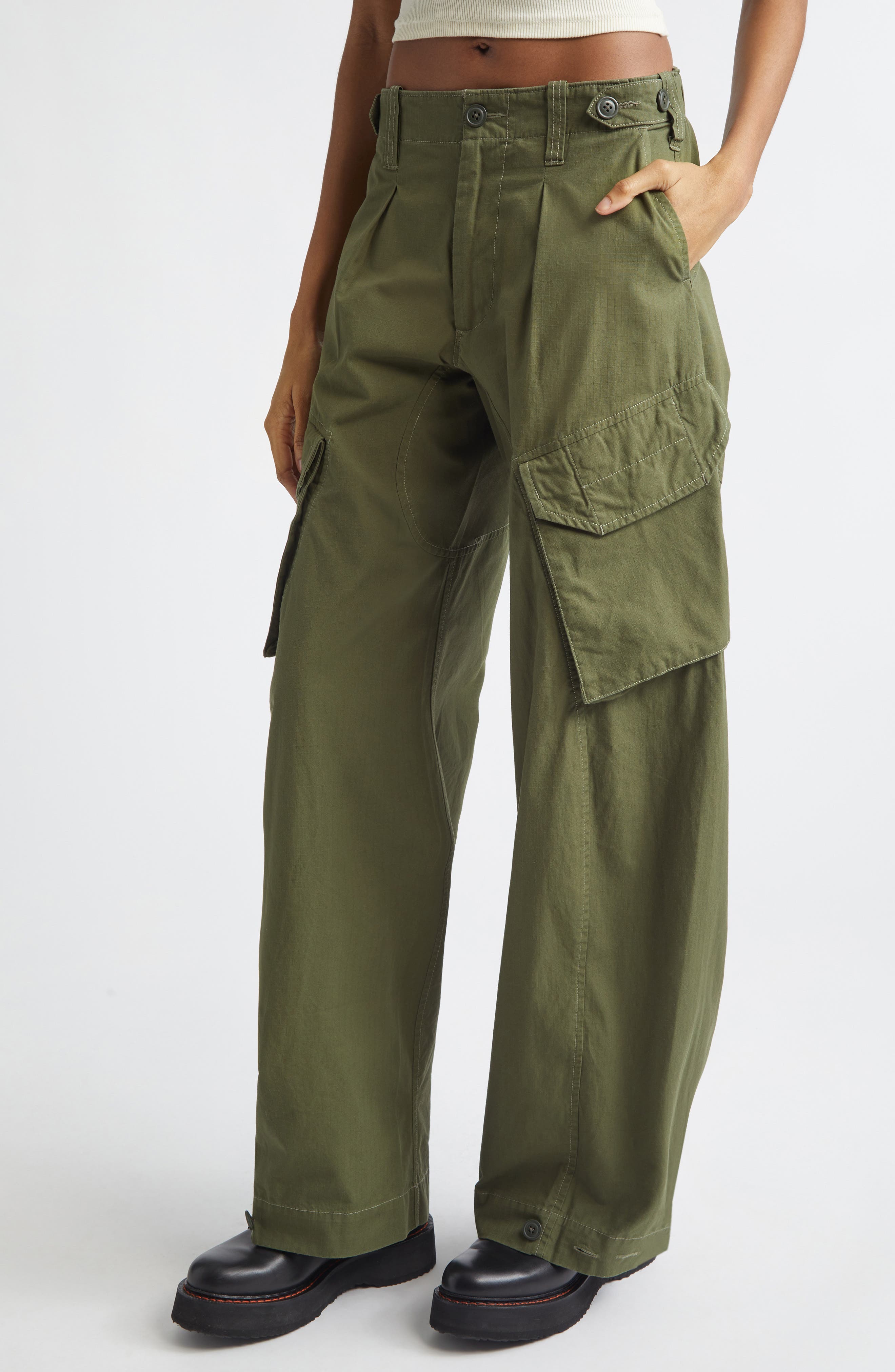 Pleated Barrel Leg Cargo Pants - image 2