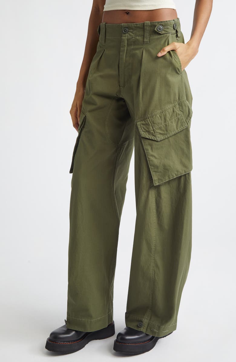 R13 Pleated Barrel Leg Cargo Pants, Alternate, color, Olive Green