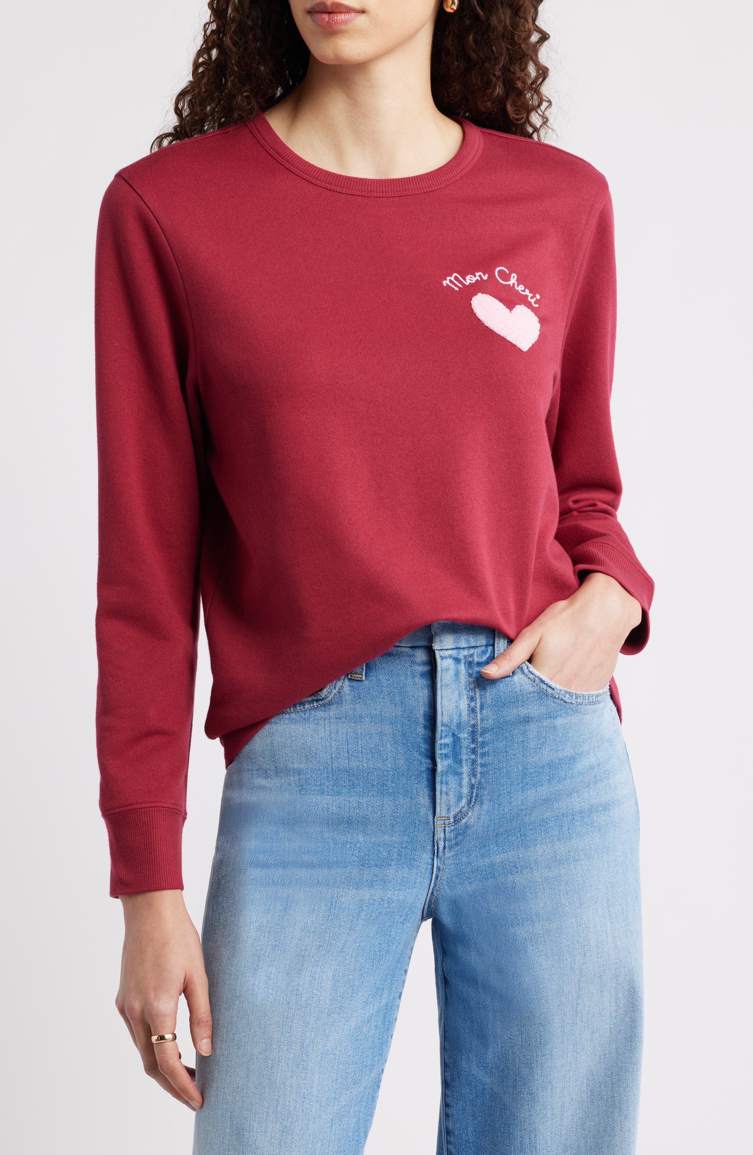 Caslon® Mon Cheri Chenille Embroidered Sweatshirt