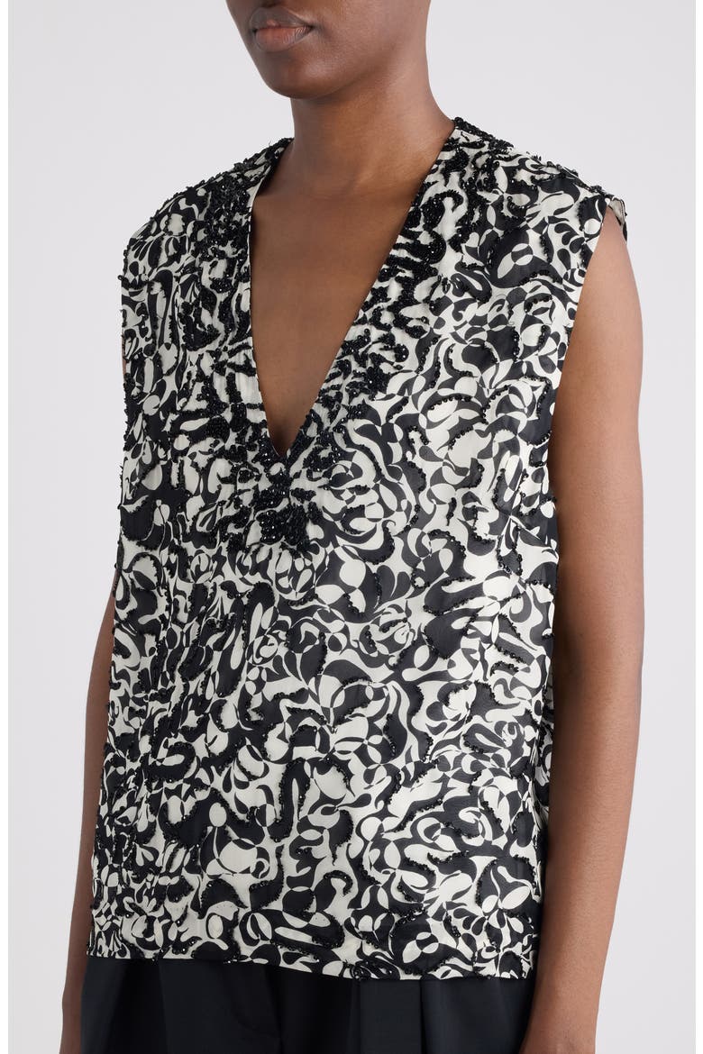 College Embellished Dotted Squiggle Print Top, Alternate, color, BLACK/WHITE