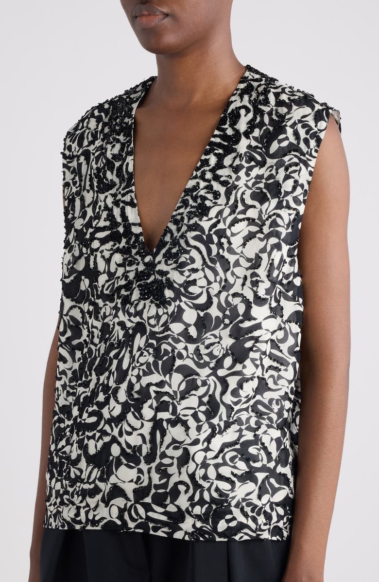 Dries Van Noten College Embellished Dotted Squiggle Print Top, Alternate, color, Black/White