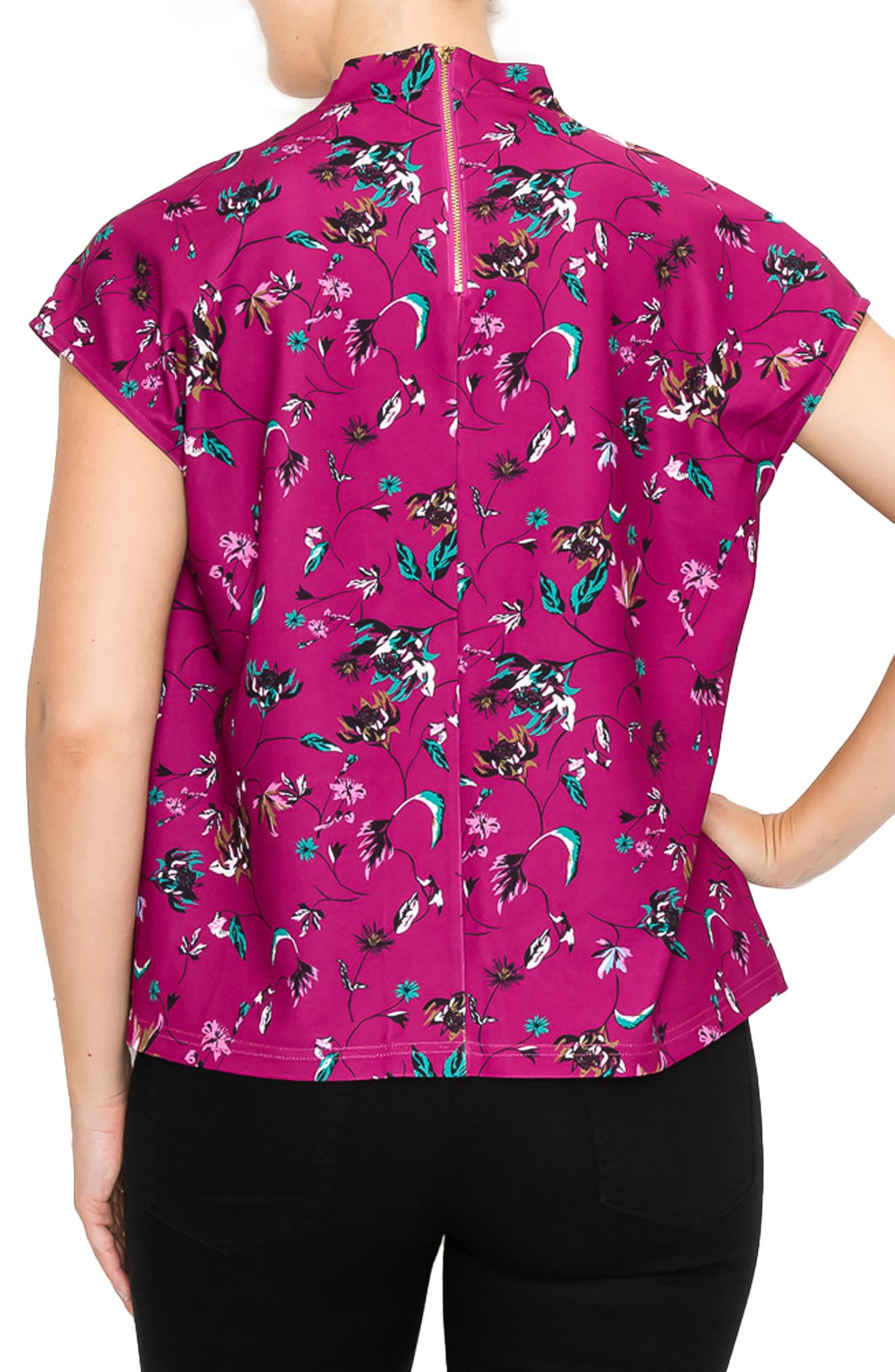 Mock-Neck Cap-Sleeve Top with Drawstring main image 0