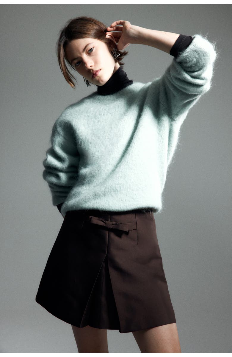 H&M Bow-front Mini Skirt, Alternate, color, Dark Brown