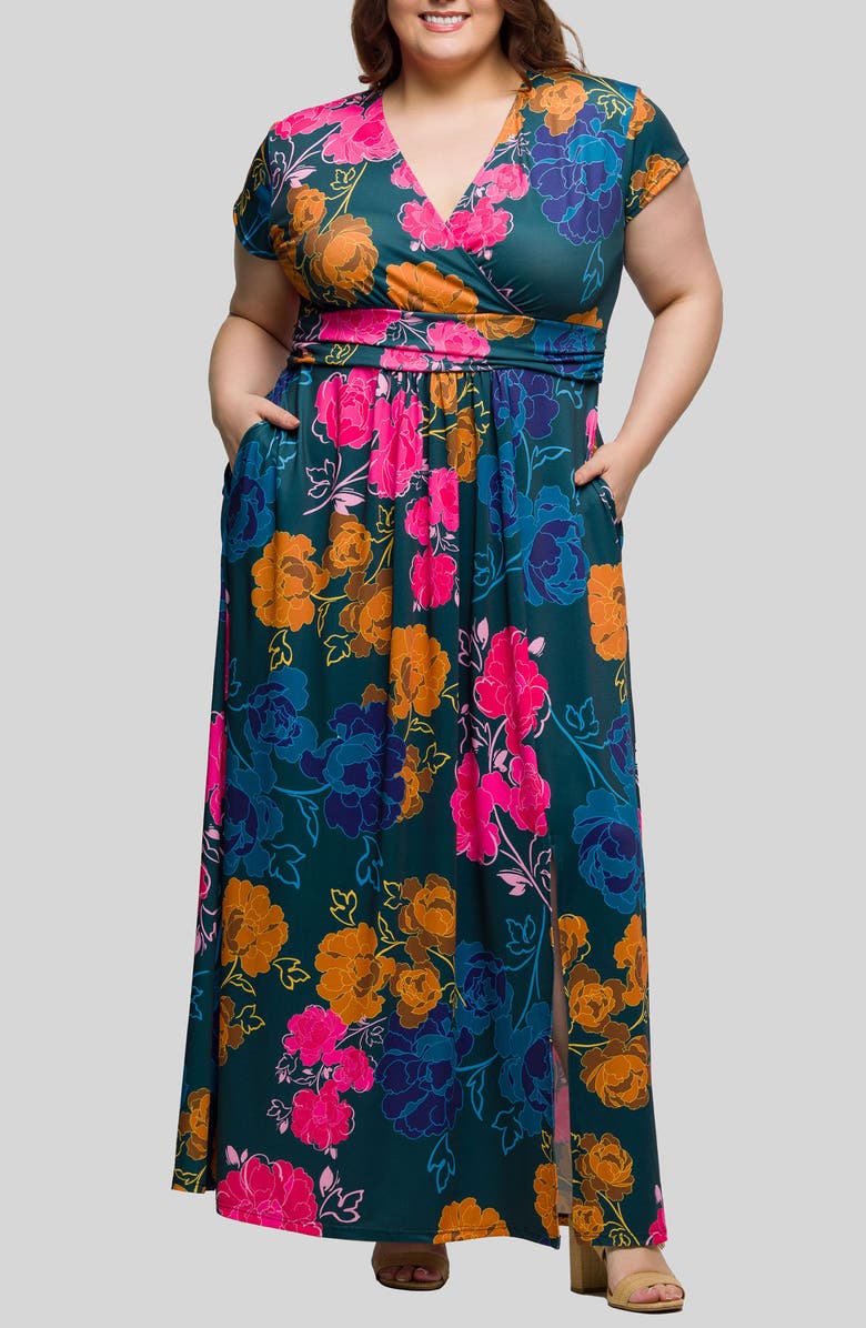 24seven Comfort Apparel Floral Knit Maxi Dress, Main, color, Green Multi