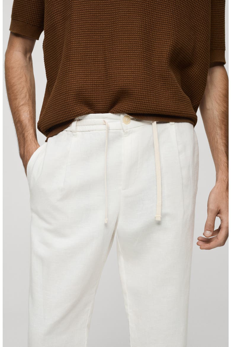 Slim Fit Pleated Crop Linen & Cotton Drawstring Pants, Alternate, color, WHITE