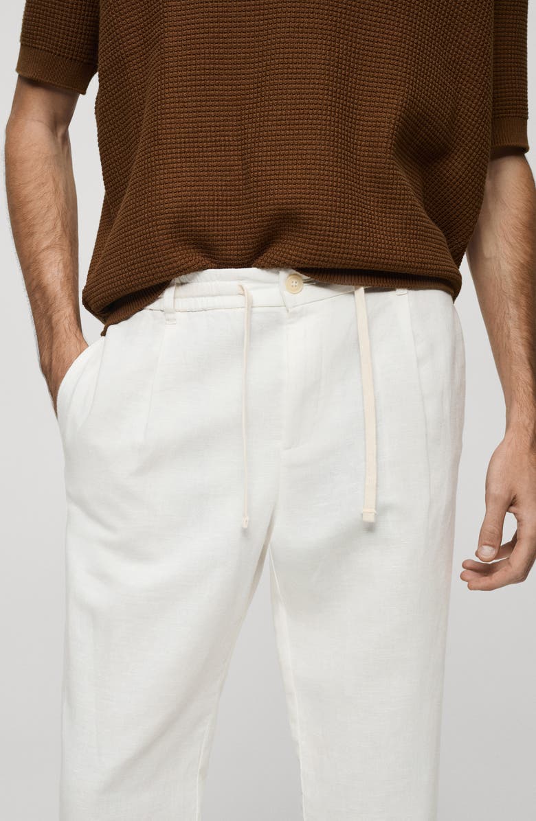 MANGO Slim Fit Pleated Crop Linen & Cotton Drawstring Pants, Alternate, color, 