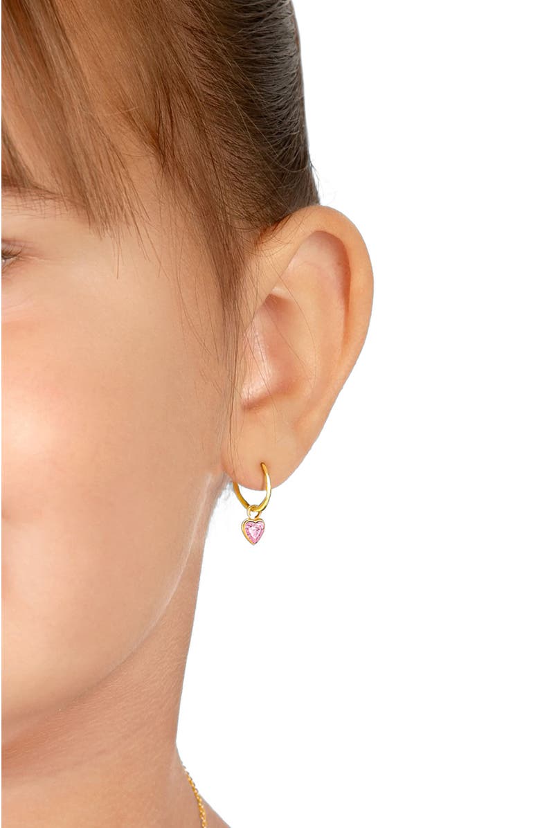 Tiny Blessings 14K Gold Pink Heart Drop Classic 11mm Huggie Hoop Earrings, Alternate, color, 14K Yellow Gold