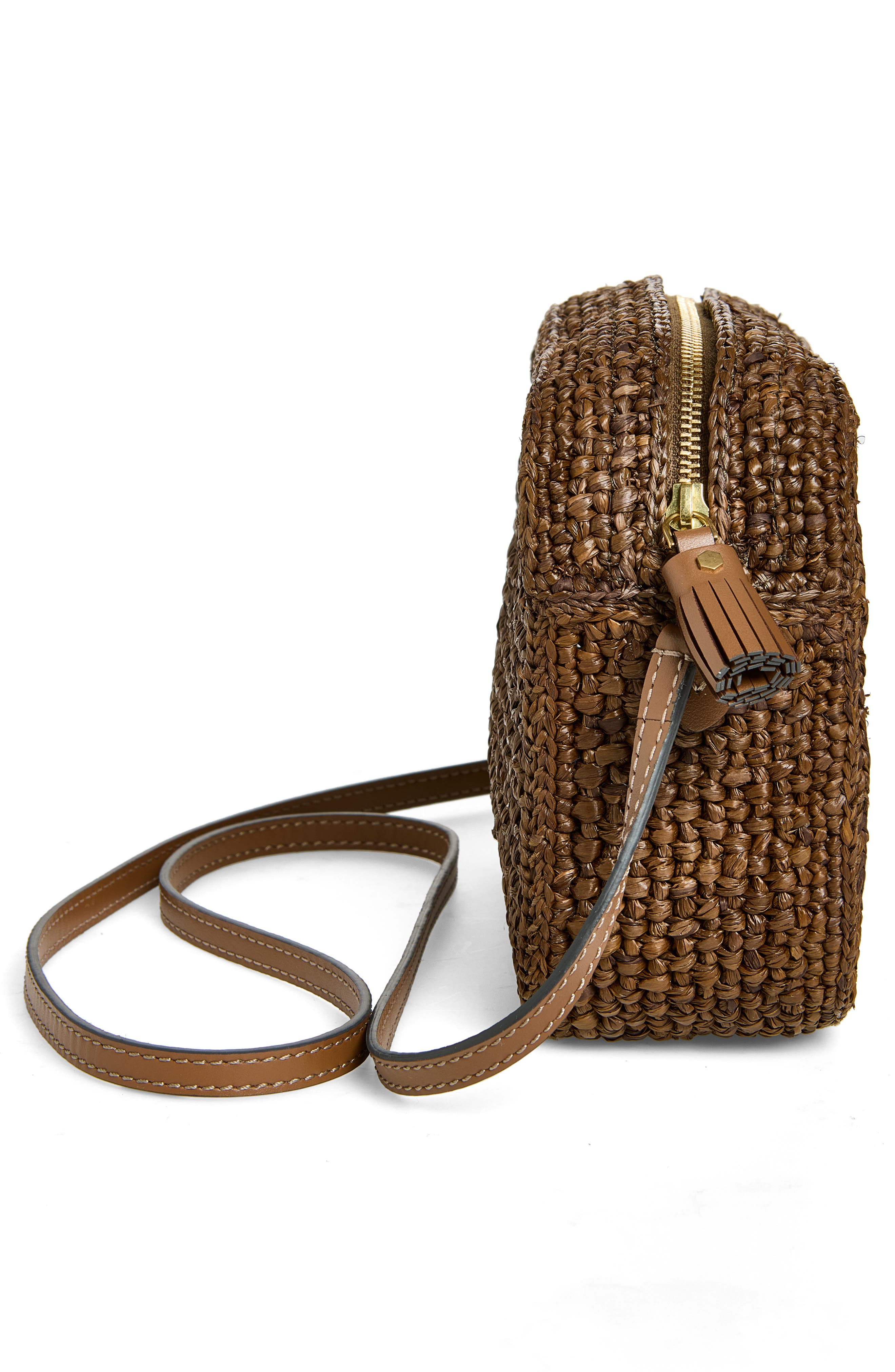 Eyes Raffia Crossbody Bag, Alternate, color, OTTER BROWN