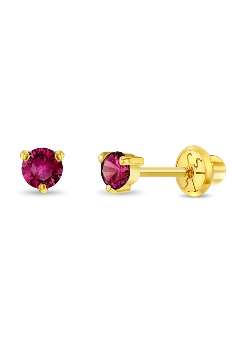 In Season Jewelry 14k Three Pronged Ruby Girl Earrings, Main, color, Hot Pink