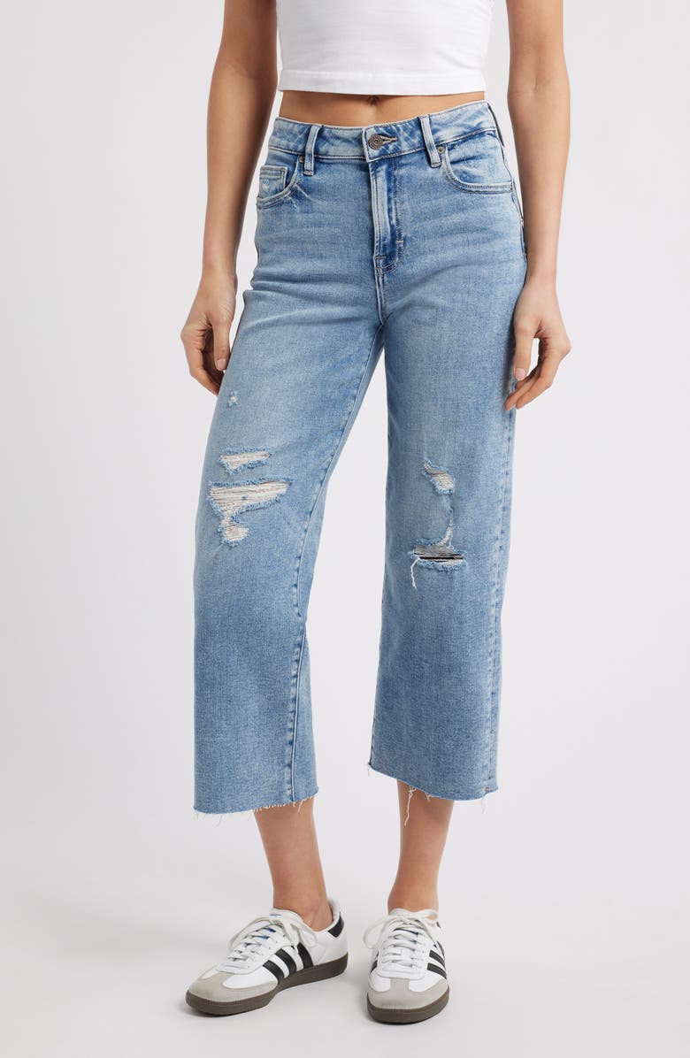 HIDDEN JEANS Ripped Raw Hem Cropped Wide Leg Jeans, Main, color, Med Wash