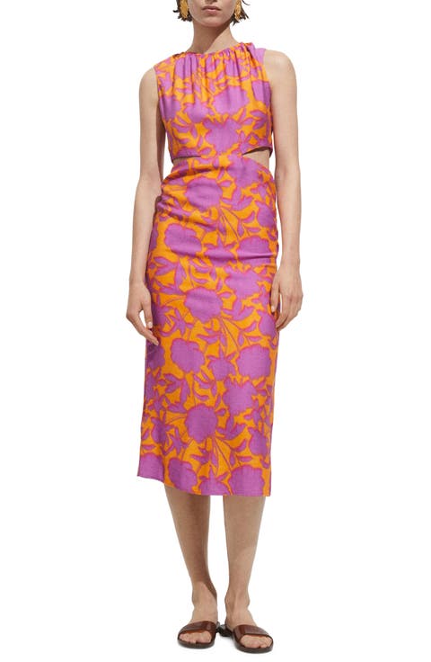 Print Cutout Sleeveless Midi Dress