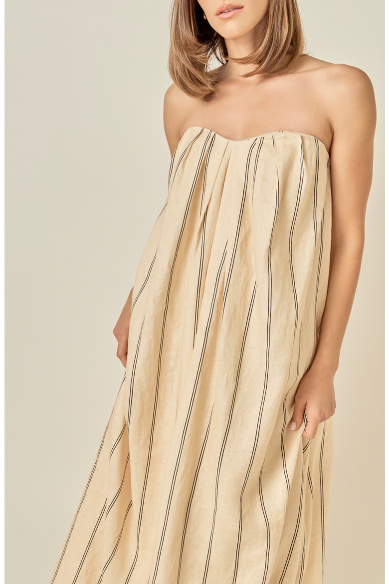 Strapless Pintuck Striped Maxi Dress, Alternate, color, BEIGE/ BLACK
