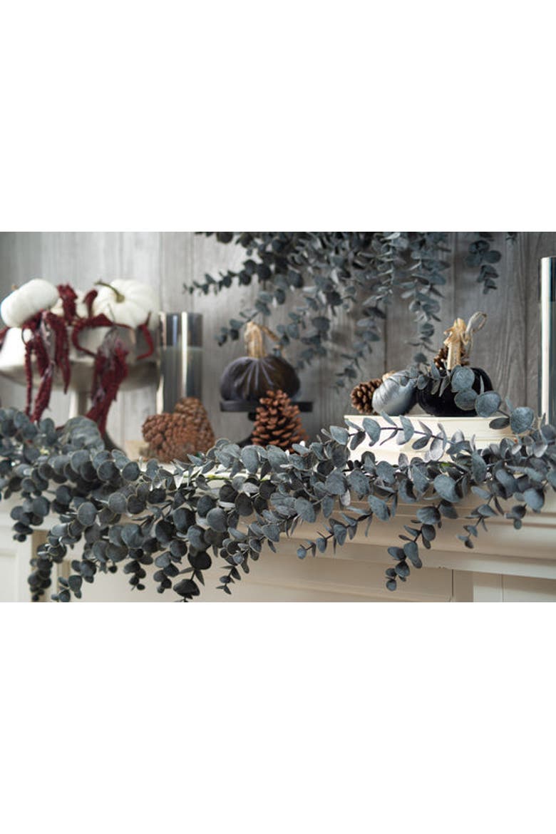 Midnight Eucalyptus Fall Halloween Table Runner Mantel Garland, Alternate, color, Black