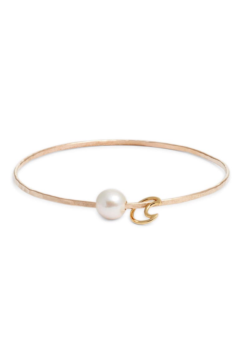 Moon & Freshwater Pearl Bangle Bracelet, Main, color, GOLD