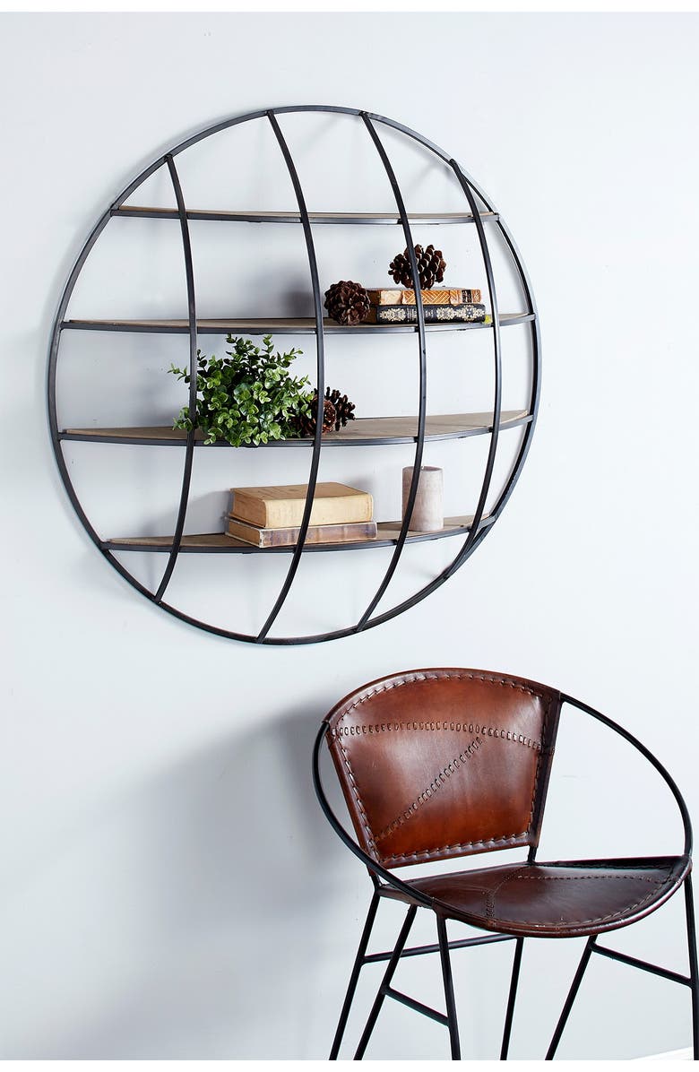 GINGER BIRCH STUDIO Light Brown Metal Industrial Wall Shelf, Alternate, color, Light Brown