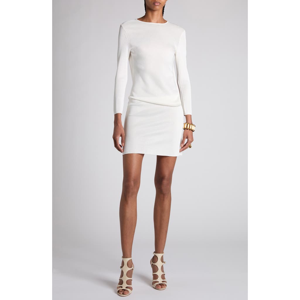 Tom Ford Open Back Long Sleeve Double Knit Minidress In Off White