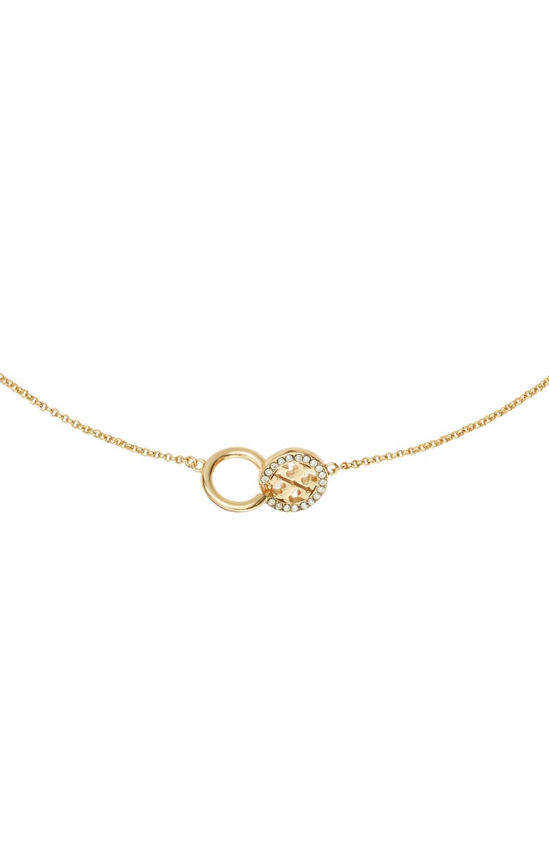 Tory Burch Icon Pavé Interlocking Pendant Necklace, Alternate, color, Tory Gold / Crystal