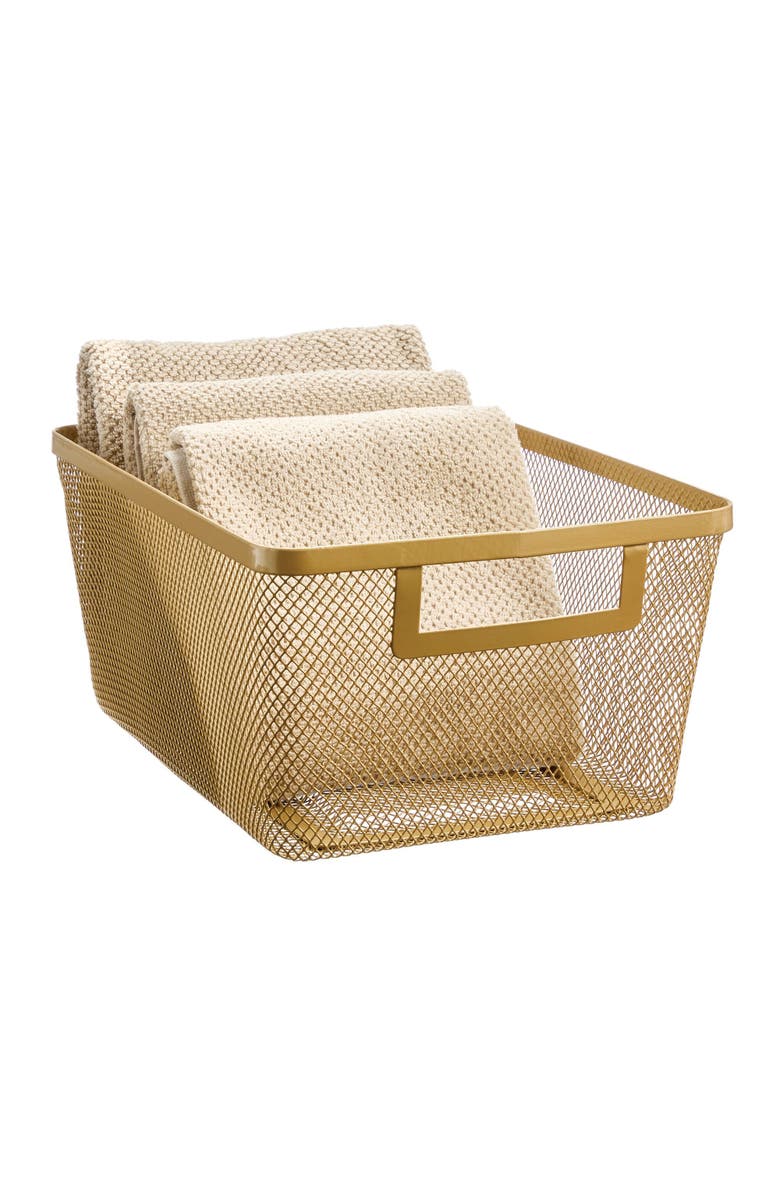 mDesign Metal Mesh Pantry Basket with Handles - Set of 2 - Soft Brass, Alternate, color, Soft Brass