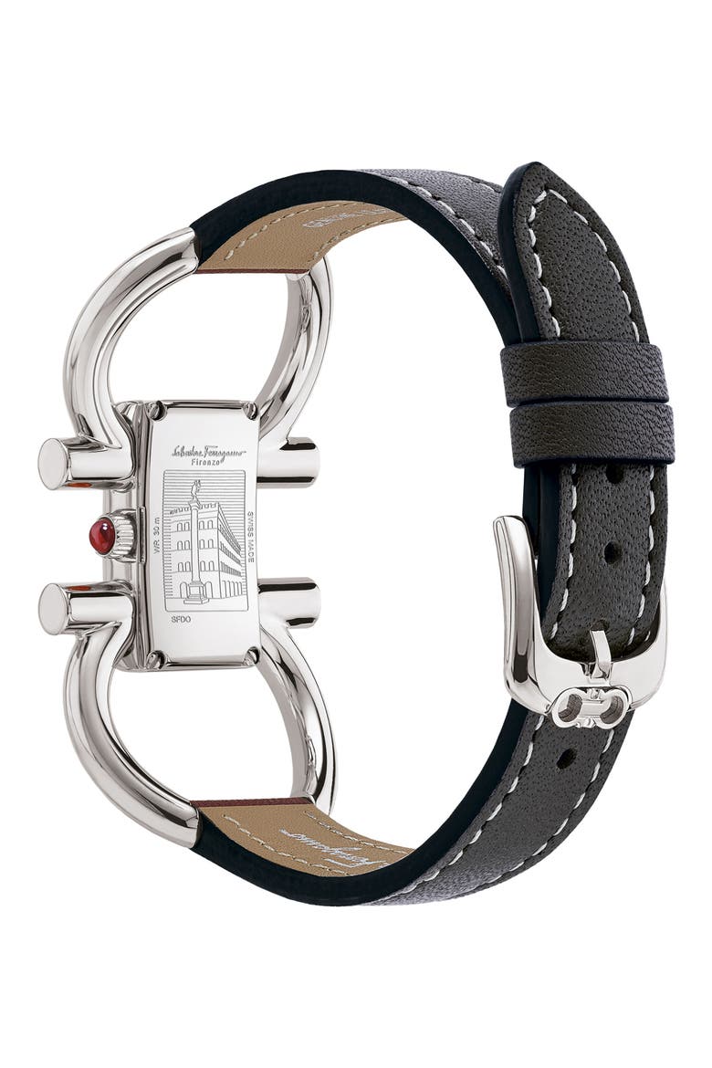 Double Gancini Bracelet Watch, 13.5mm x 23.5mm, Alternate, color, BLACK/ WHITE SUNRAY/ SILVER