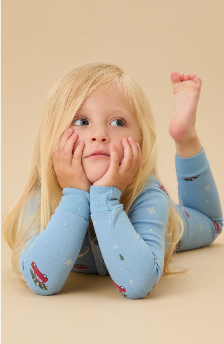 MORI Snowy Car Pyjamas, Alternate, color, Christmas Car Print