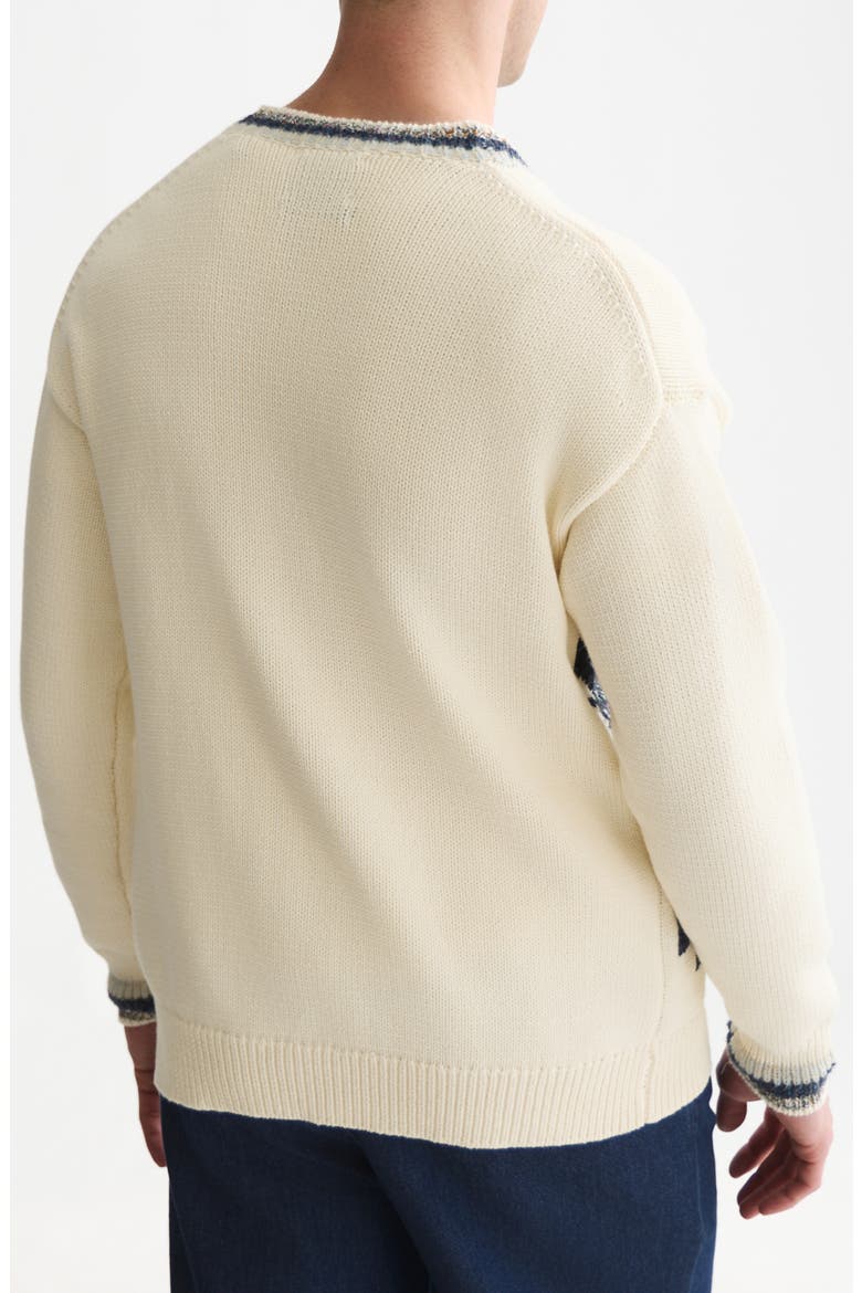 Intarsia Cotton Blend Cardigan, Alternate, color, EGGNOG