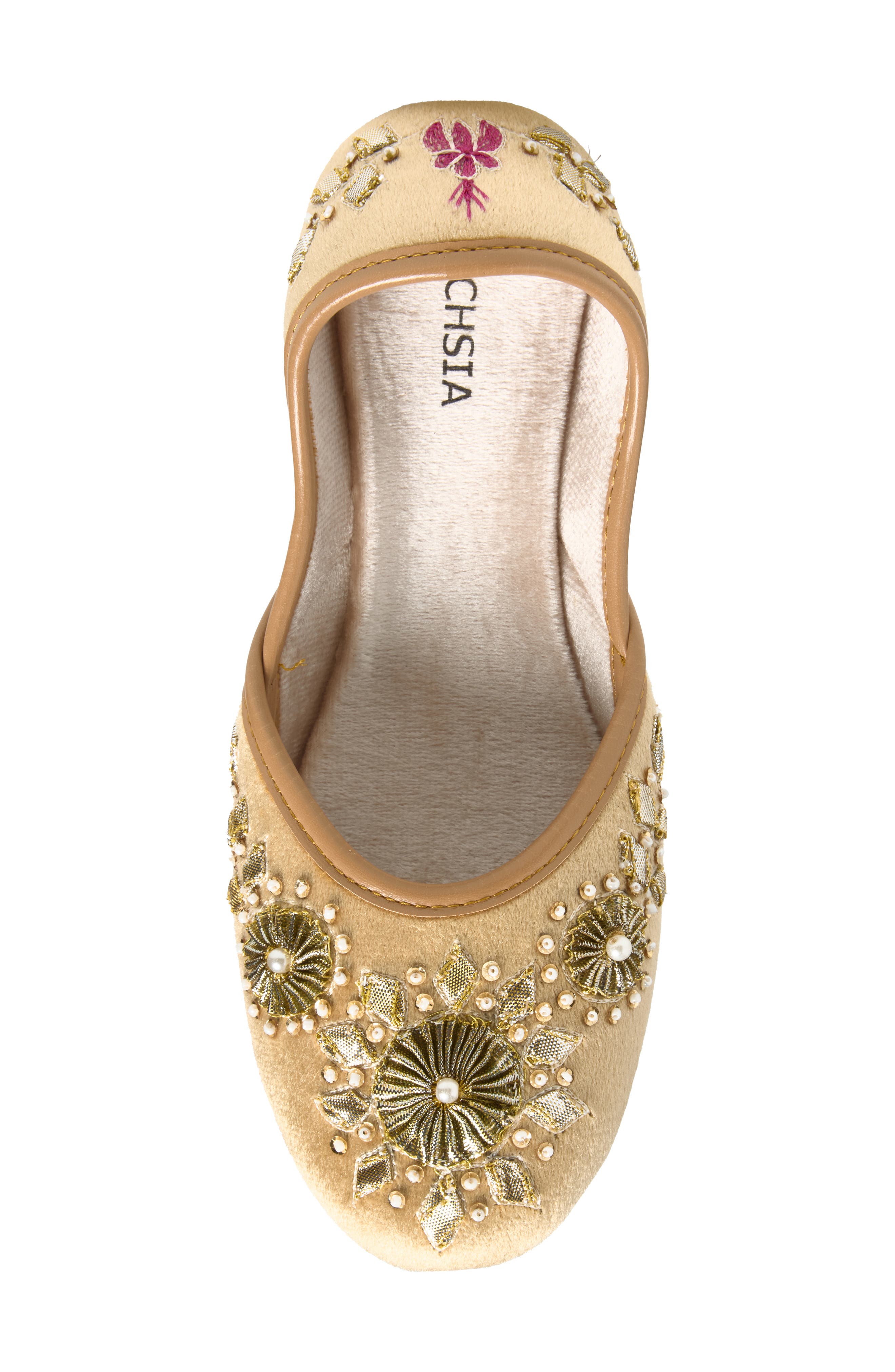 FUCHSIA Whistledown Embroidered Jutti Flat, Alternate, color, Gold