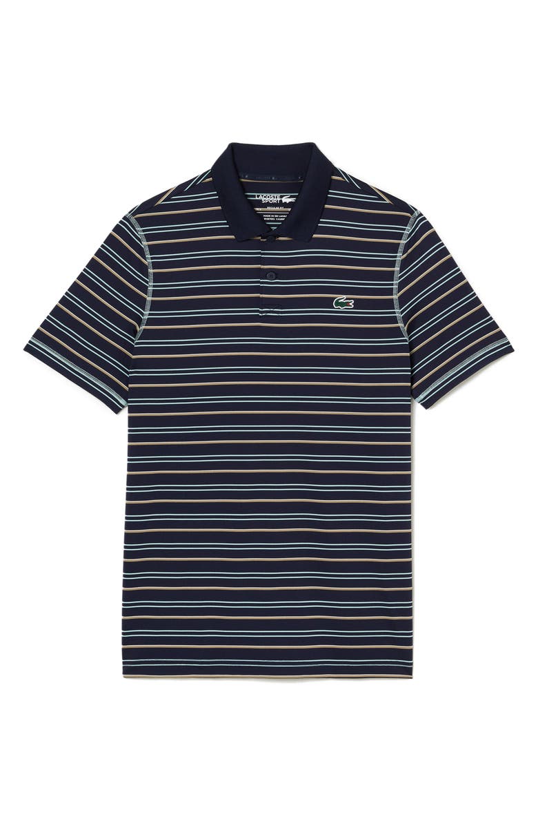 Lacoste Stripe Stretch Polo Shirt, Main, color, Navy Blue/ Pastille Mint