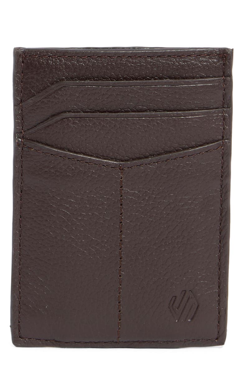 Pebbled Leather Cardholder Wallet, Main, color, DARK BROWN