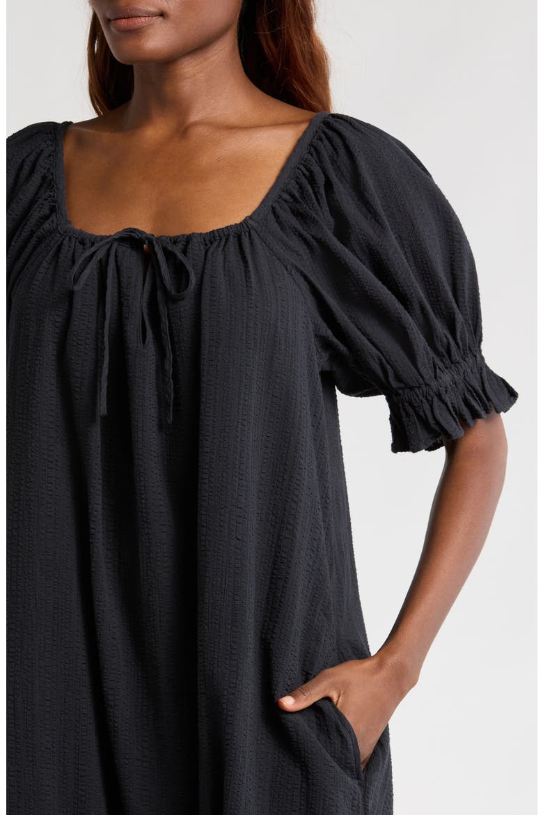 Seersucker Nightgown, Alternate, color, BLACK