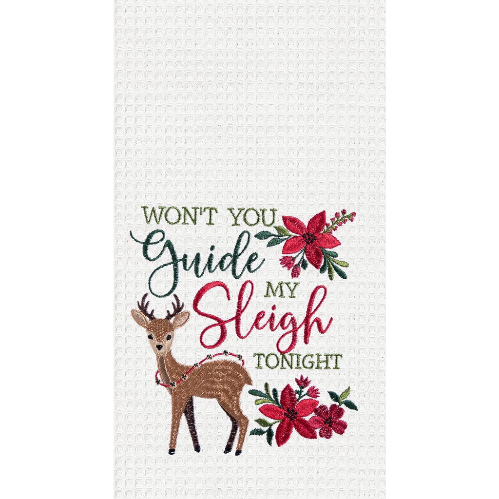 C & F Home C&f Home 27" X 18" "want You Guide My Sleigh Tonight" Featuring Reindeer And Poinsettias Cotton Waff In White