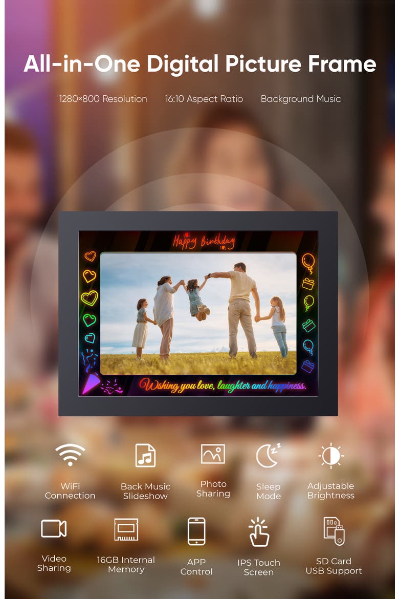 WiFi RGB Lighting Digital Photo Frame 10.1", Alternate, color, Black